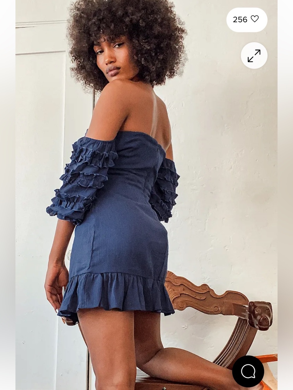 Navy Blie Off-Shoulder Navy Ruffle Mini Dress